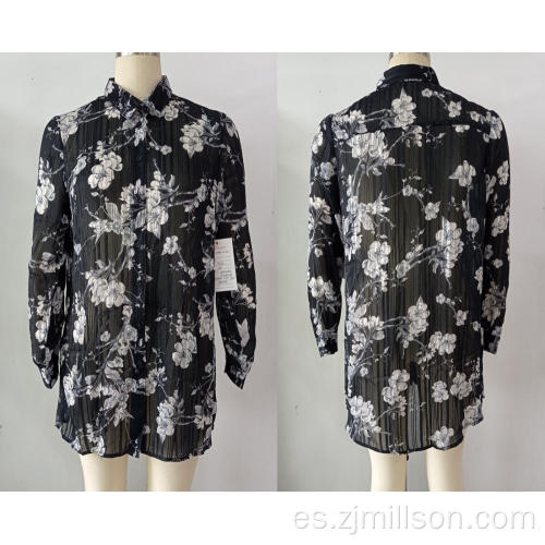 Camisas de Lay Lay de mangas largas de patrón floral retro